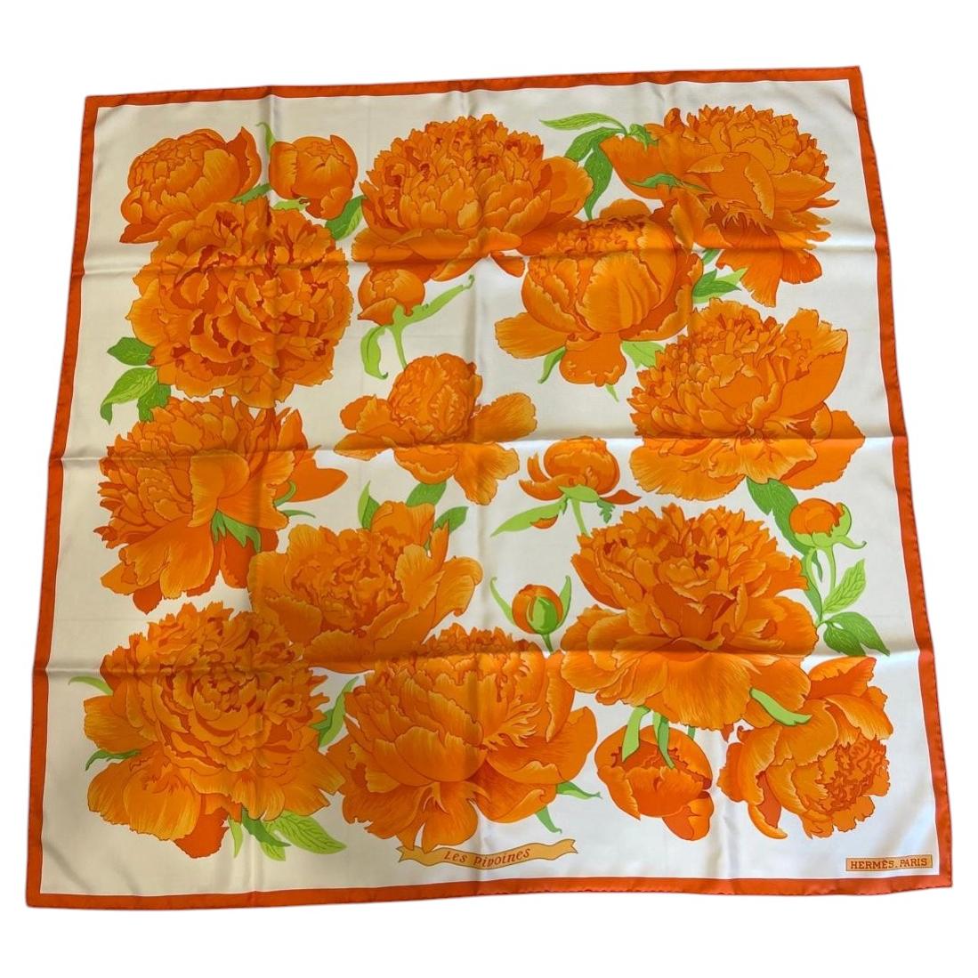 Hermès “Les Pivoines” Silk Scarf with Original Box For Sale at 1stDibs