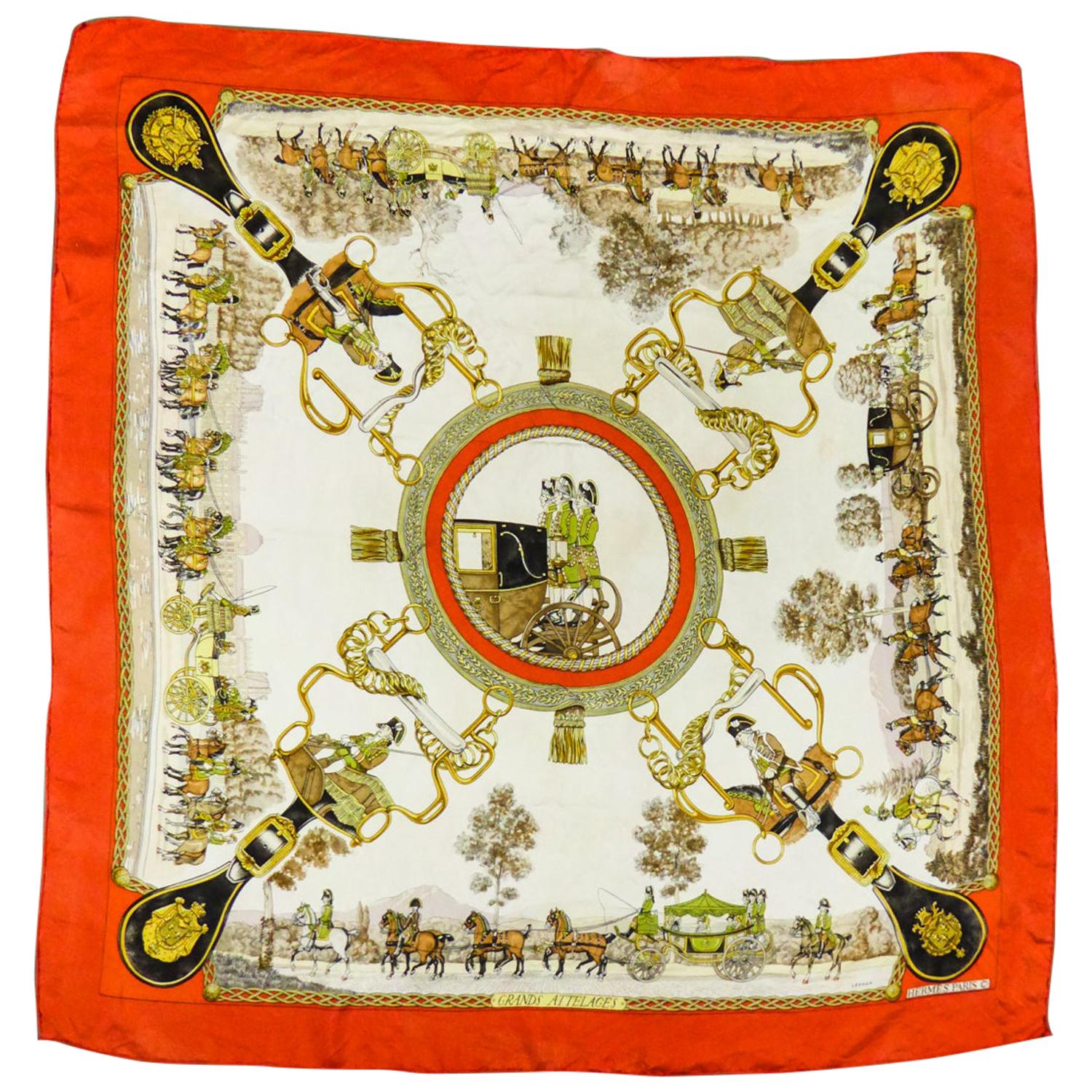 Hermès Carré or Scarf "Grands Attelages" by Philippe Ledoux Circa 1972