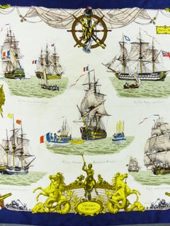 Hermès Carré oder Halstuch "Vaisseaux et Frégates" von Philippe Ledoux CIRCA 1990/2000