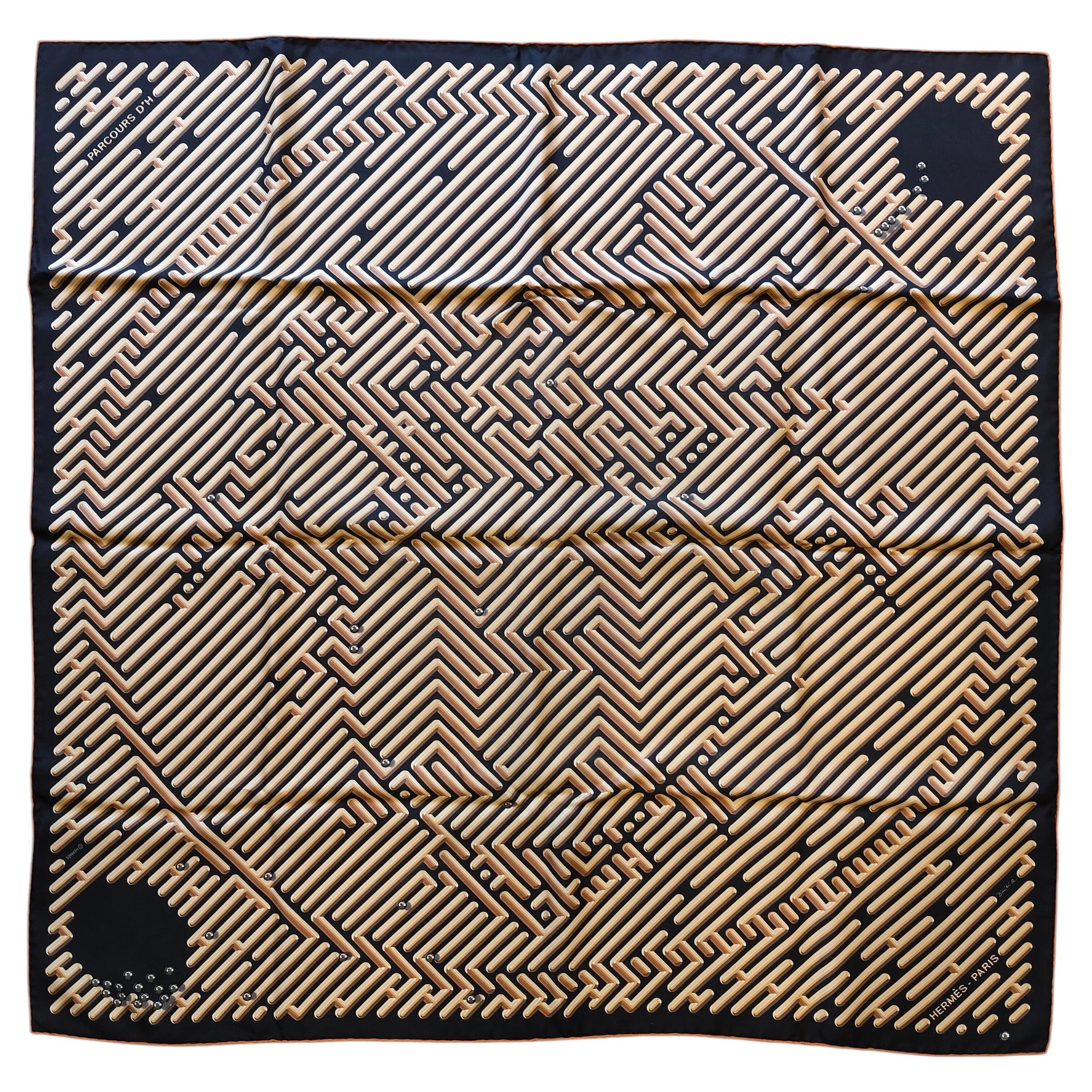 Hermès Unisex 90cm Seidenschal Parcours d'H, Ausgezeichneter Zustand