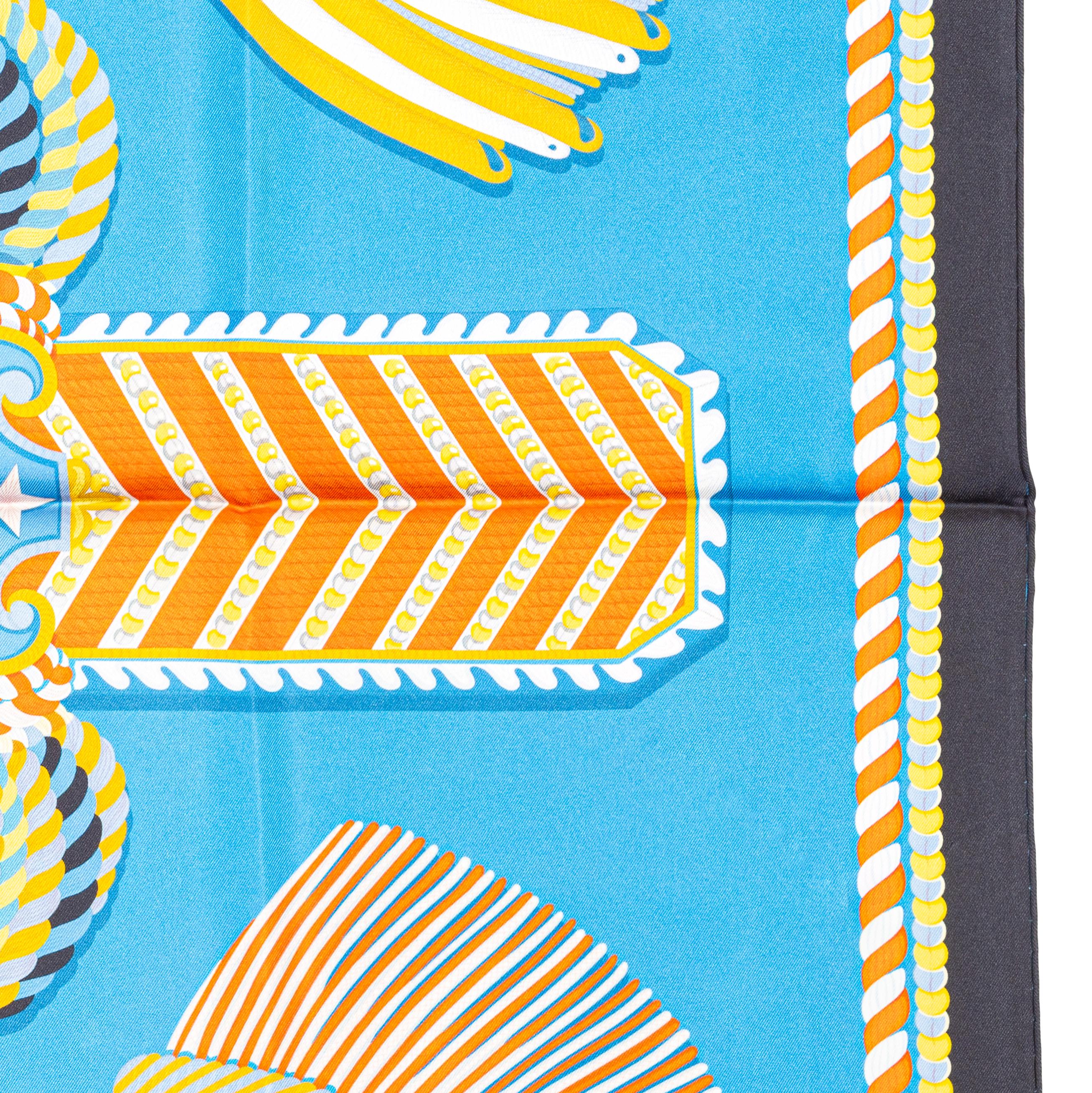 Hermes Carré Silk - Epaulettes de Gala - Double Face - Marine Bleu - New S Tag im Angebot 5