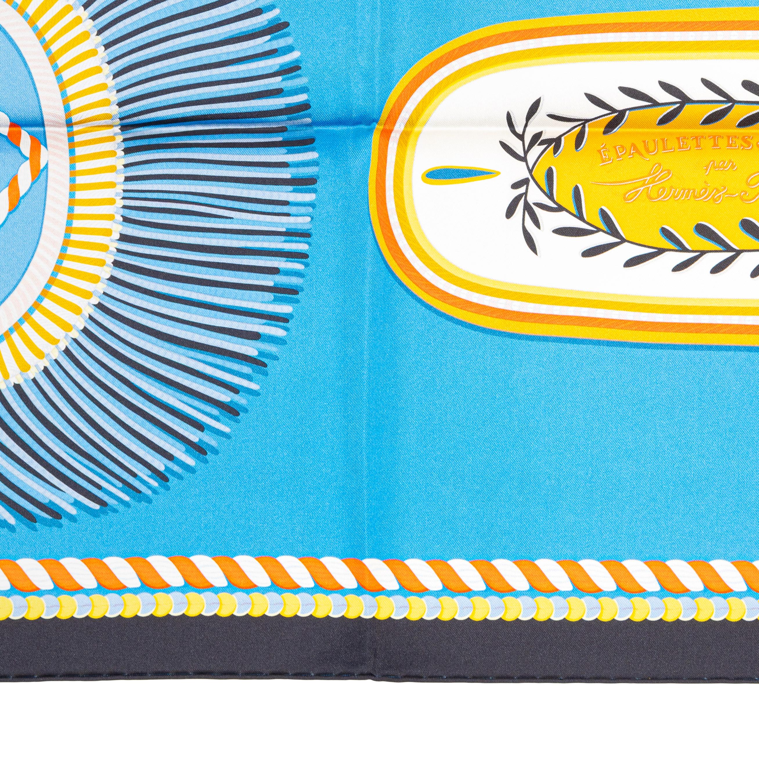 Hermes Carré Silk - Epaulettes de Gala - Double Face - Marine Bleu - New S Tag im Angebot 7