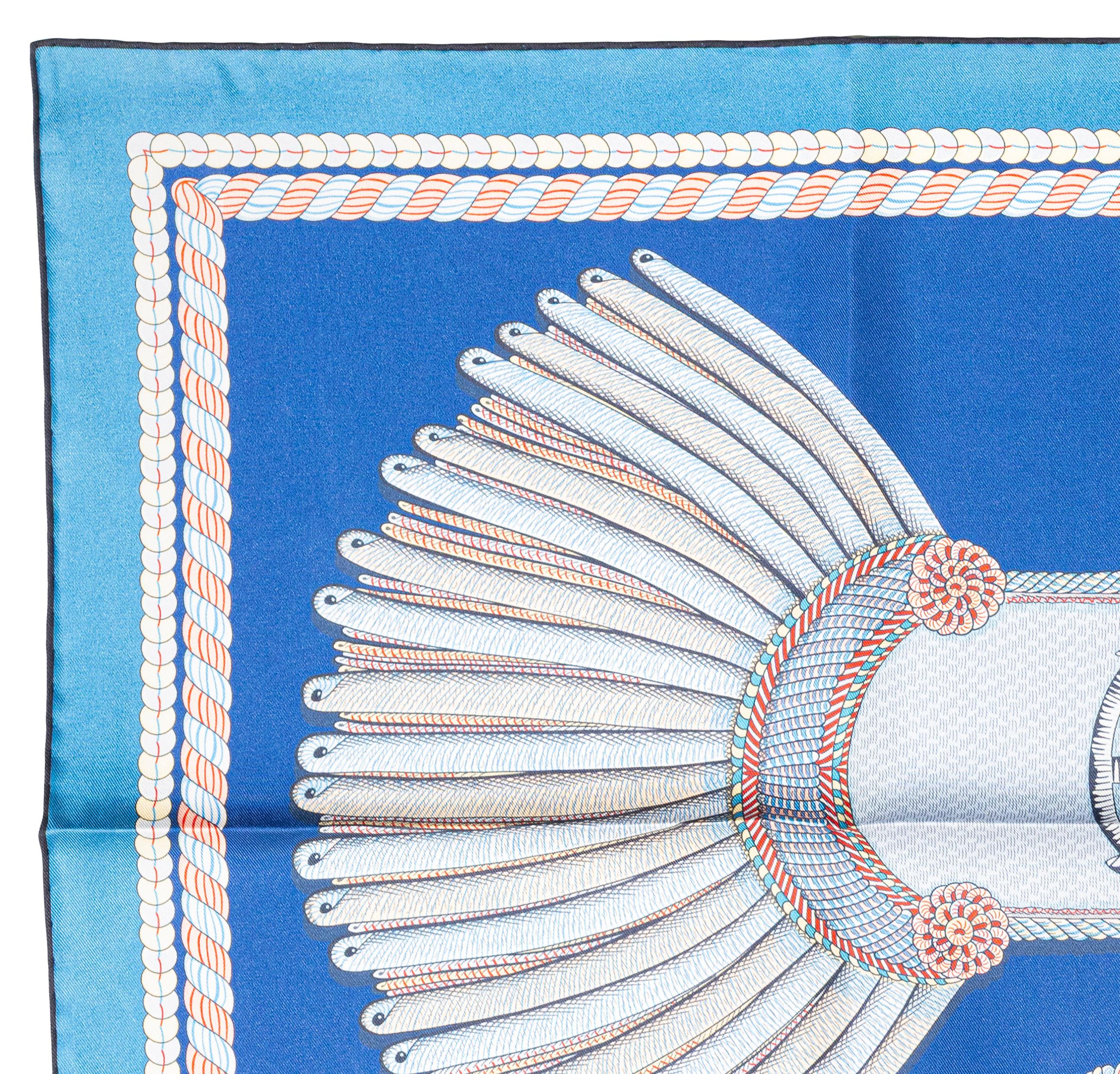 Hermes Carré Silk - Epaulettes de Gala - Double Face - Marine Bleu - New S Tag im Angebot 9