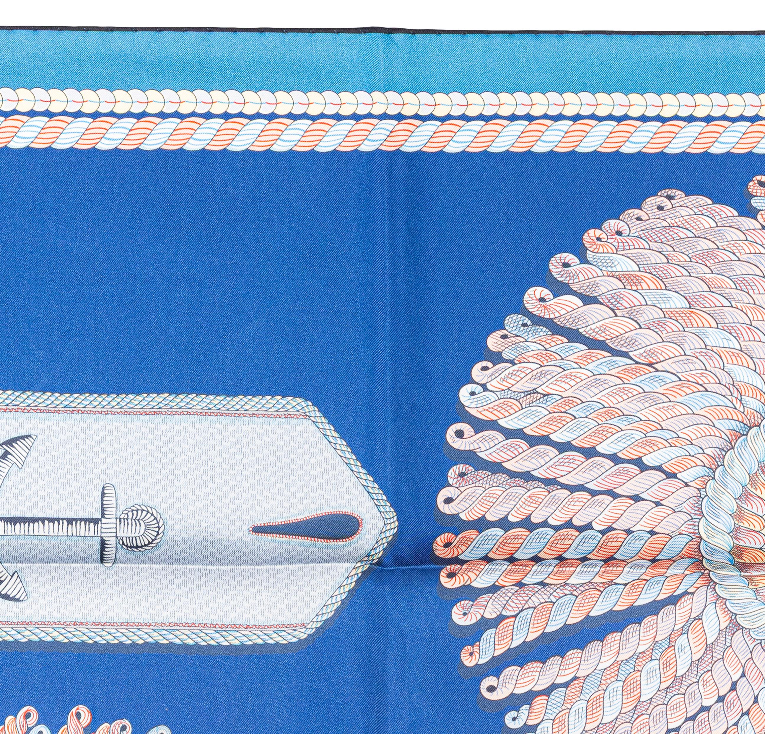 Hermes Carré Silk - Epaulettes de Gala - Double Face - Marine Bleu - New S Tag im Angebot 10