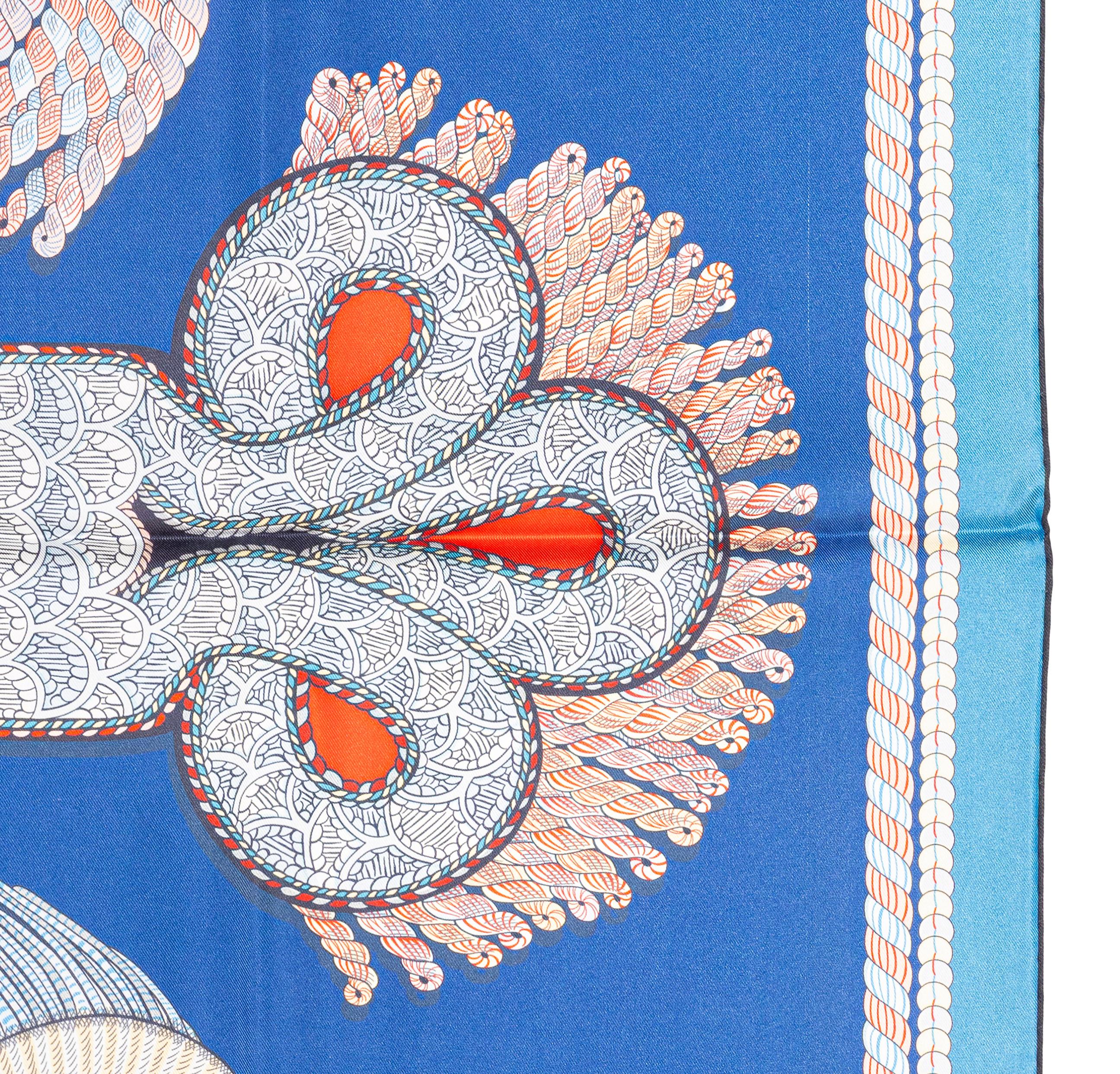 Hermes Carré Silk - Epaulettes de Gala - Double Face - Marine Bleu - New S Tag im Angebot 12