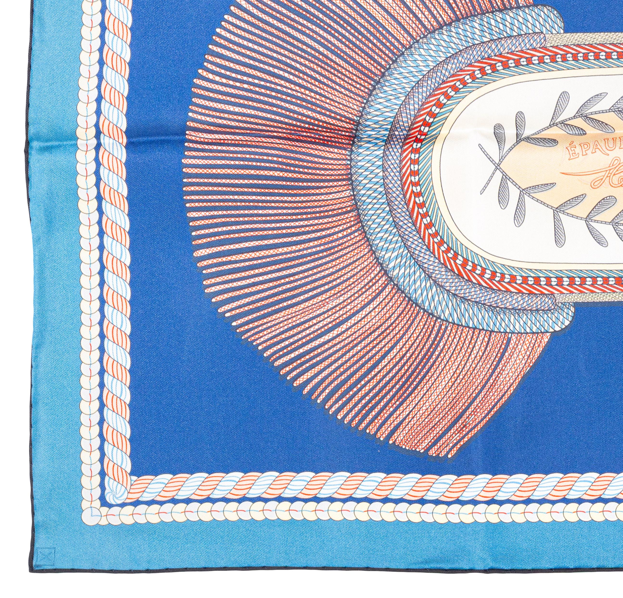 Hermes Carré Silk - Epaulettes de Gala - Double Face - Marine Bleu - New S Tag im Angebot 13