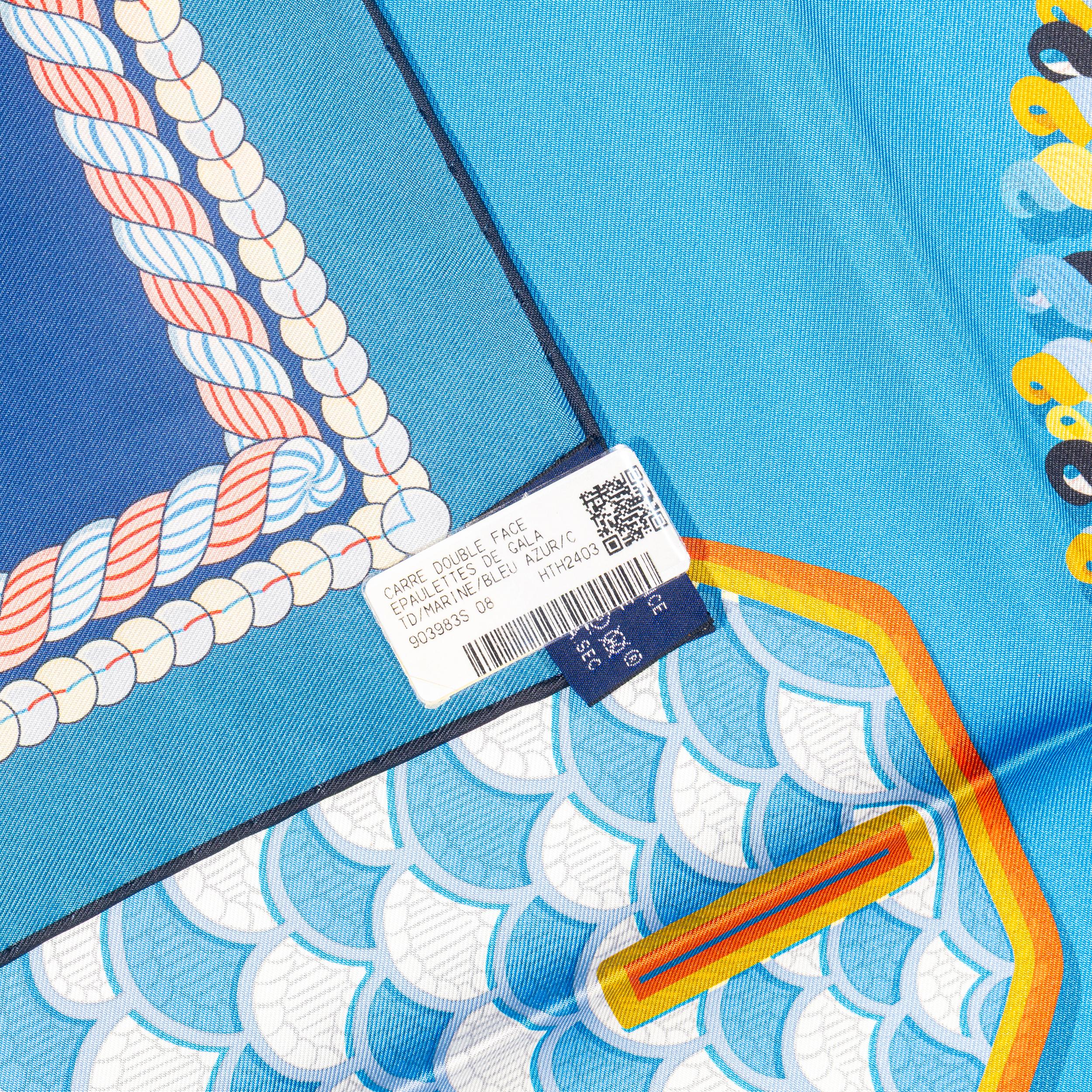 Hermes Carré Silk - Epaulettes de Gala - Double Face - Marine Bleu - New S Tag (Blau) im Angebot