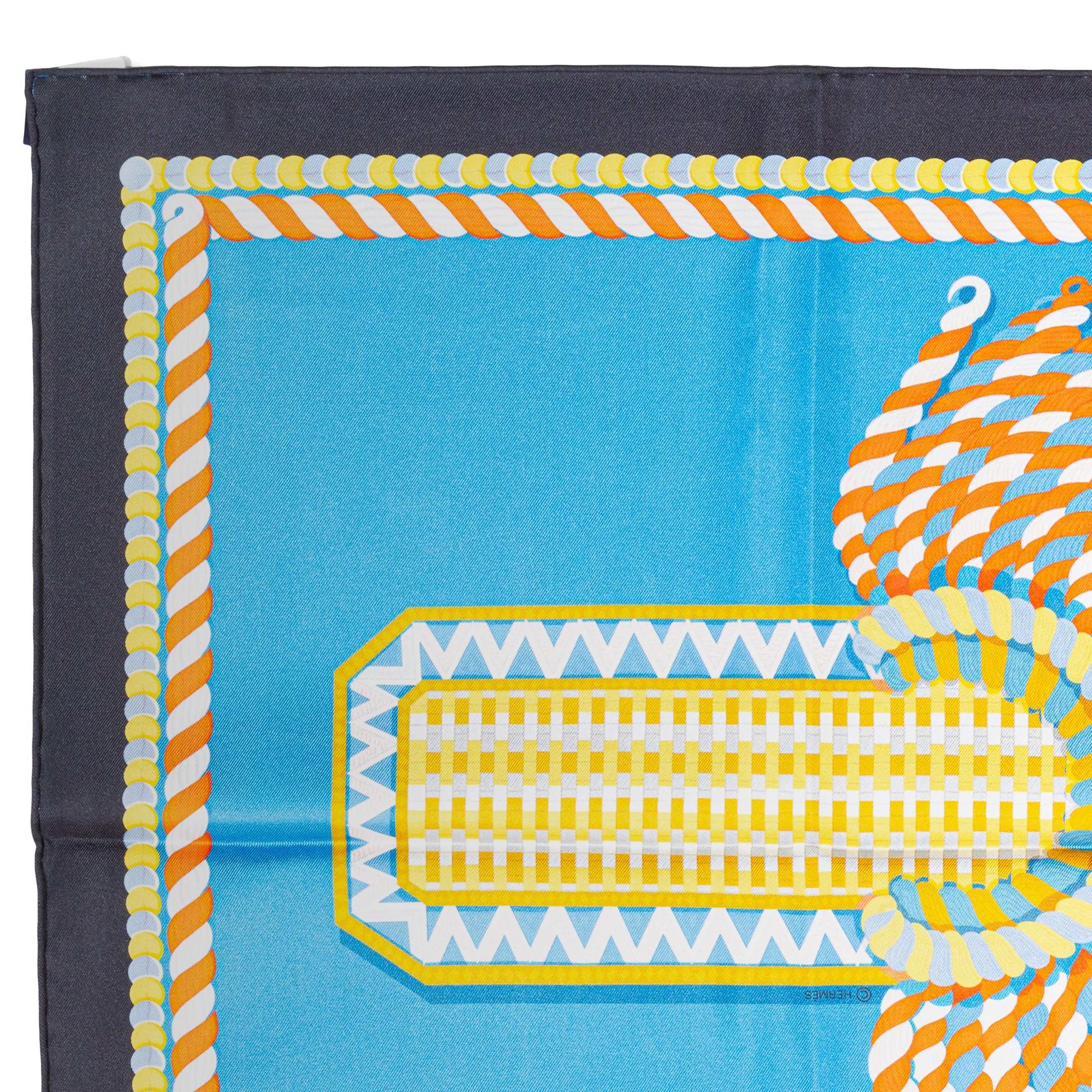 Hermes Carré Silk - Epaulettes de Gala - Double Face - Marine Bleu - New S Tag im Angebot 1