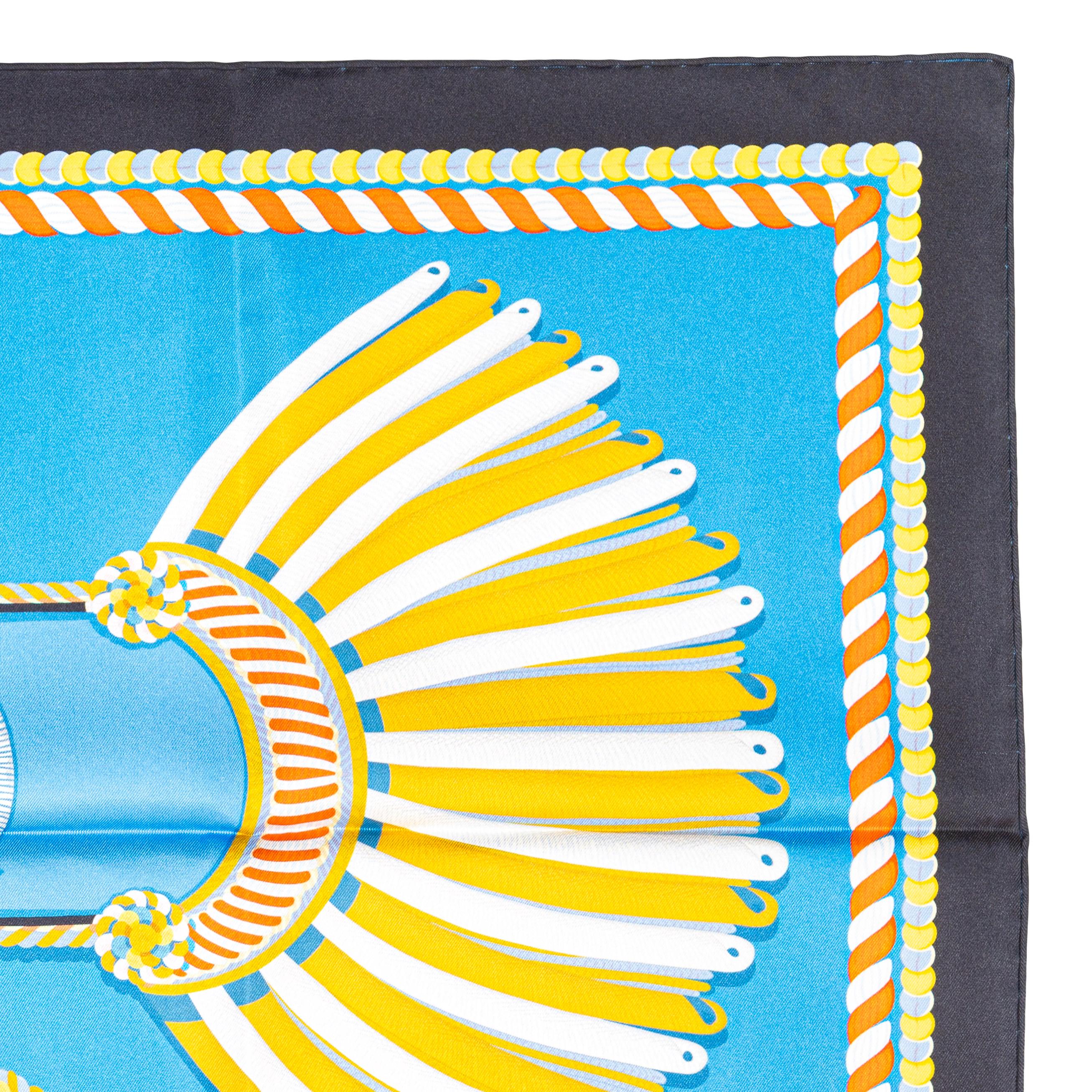 Hermes Carré Silk - Epaulettes de Gala - Double Face - Marine Bleu - New S Tag im Angebot 3