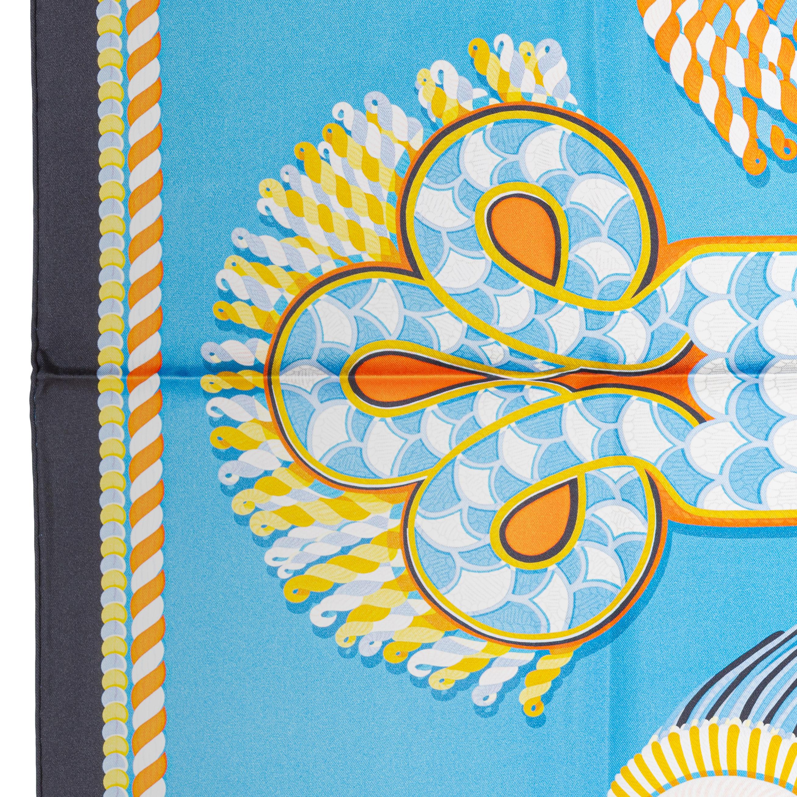 Hermes Carré Silk - Epaulettes de Gala - Double Face - Marine Bleu - New S Tag im Angebot 4