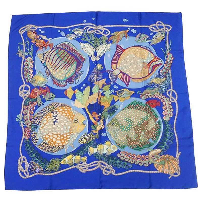 HERMES Carre90 Grands Fonds deep sea Womens scarf blue For Sale at 1stdibs