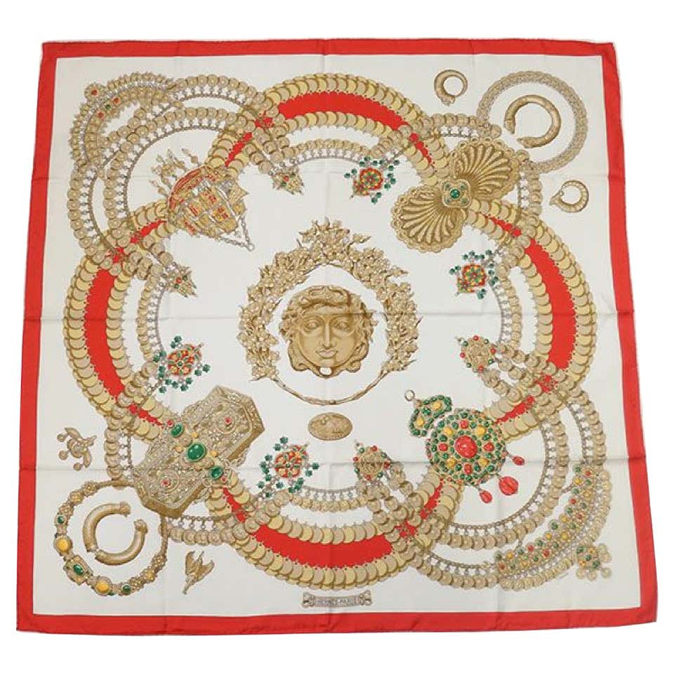 HERMES Carre90 KOSMIMA Space Womens scarf red x white For Sale at 1stdibs