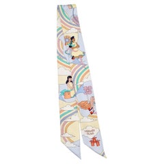 Hermes "Carres Volants" Whimsical Cartoon Pastel Print Silk Scarf