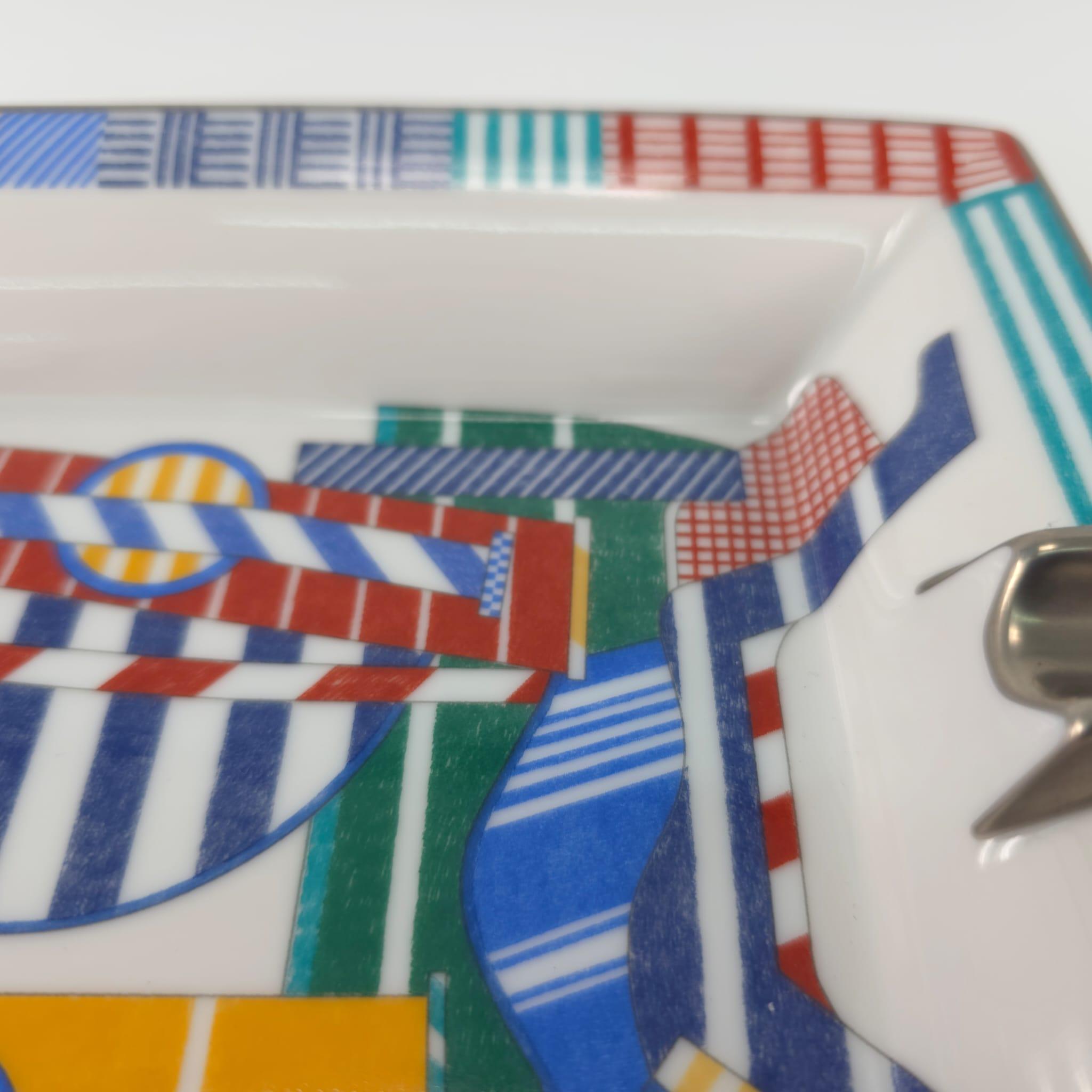 Gray Hermès casaque porcelain Patchwork Saddle ashtray For Sale