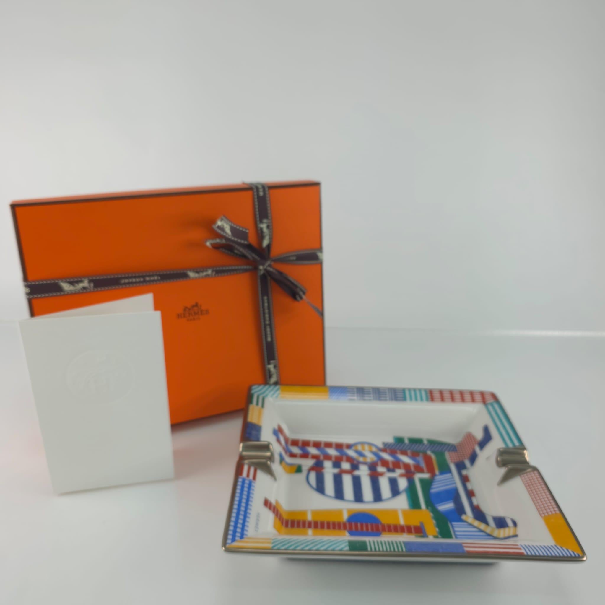 Hermès casaque porcelain Patchwork Saddle ashtray For Sale 2