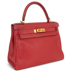 HERMES Casaque rot Clemence Leder KELLY 28 RETOURNE Tasche Ghw