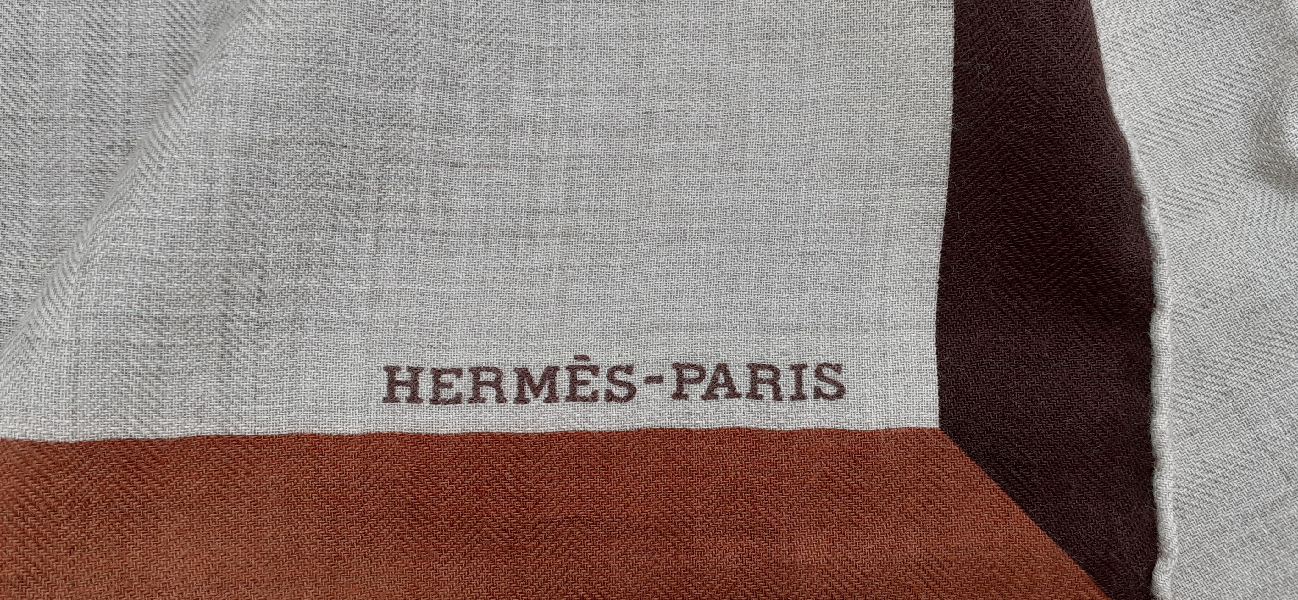 Hermès - Écharpe en cachemire et soie encadrée - Blason naturel 90 cm  en vente 1