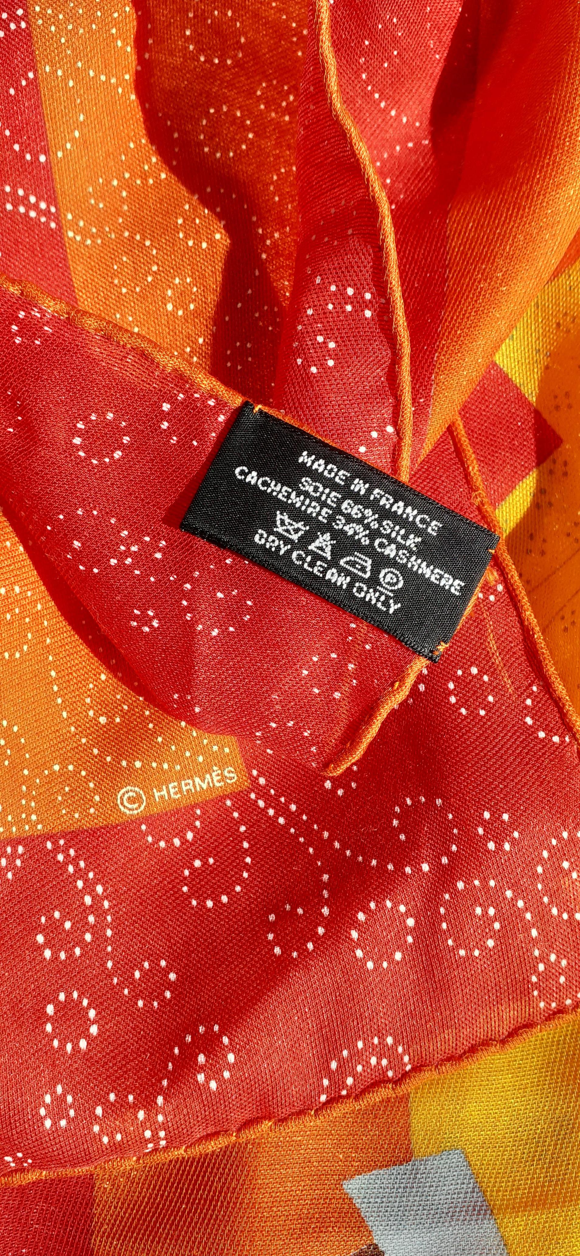 Hermès Cashmere and Silk Scarf La Ronde des Elephants Orange Pink 67 cm 5