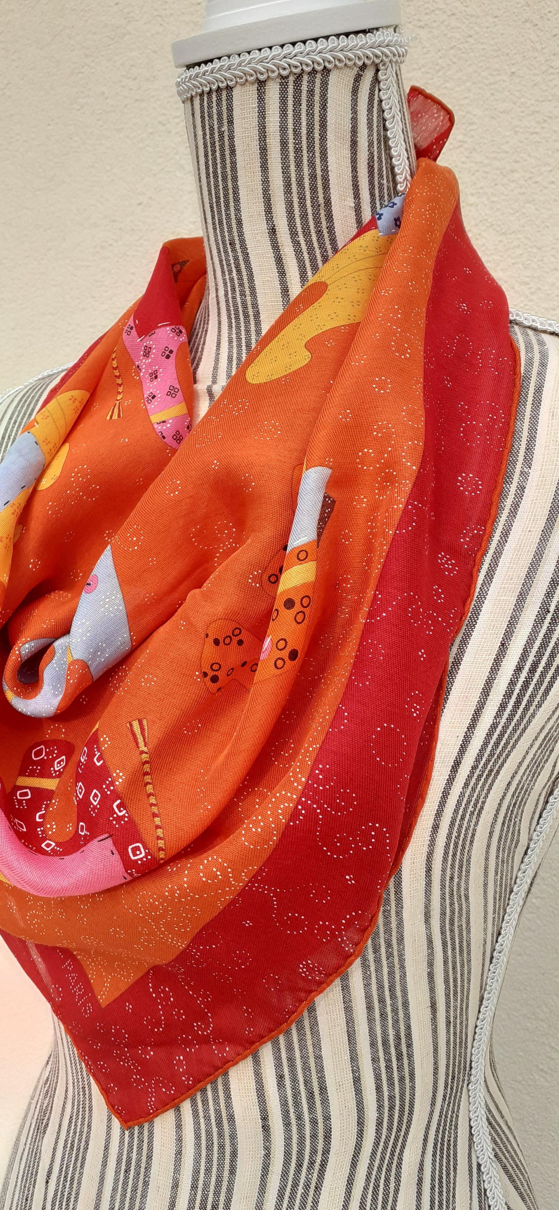 Hermès Cashmere and Silk Scarf La Ronde des Elephants Orange Pink 67 cm 6