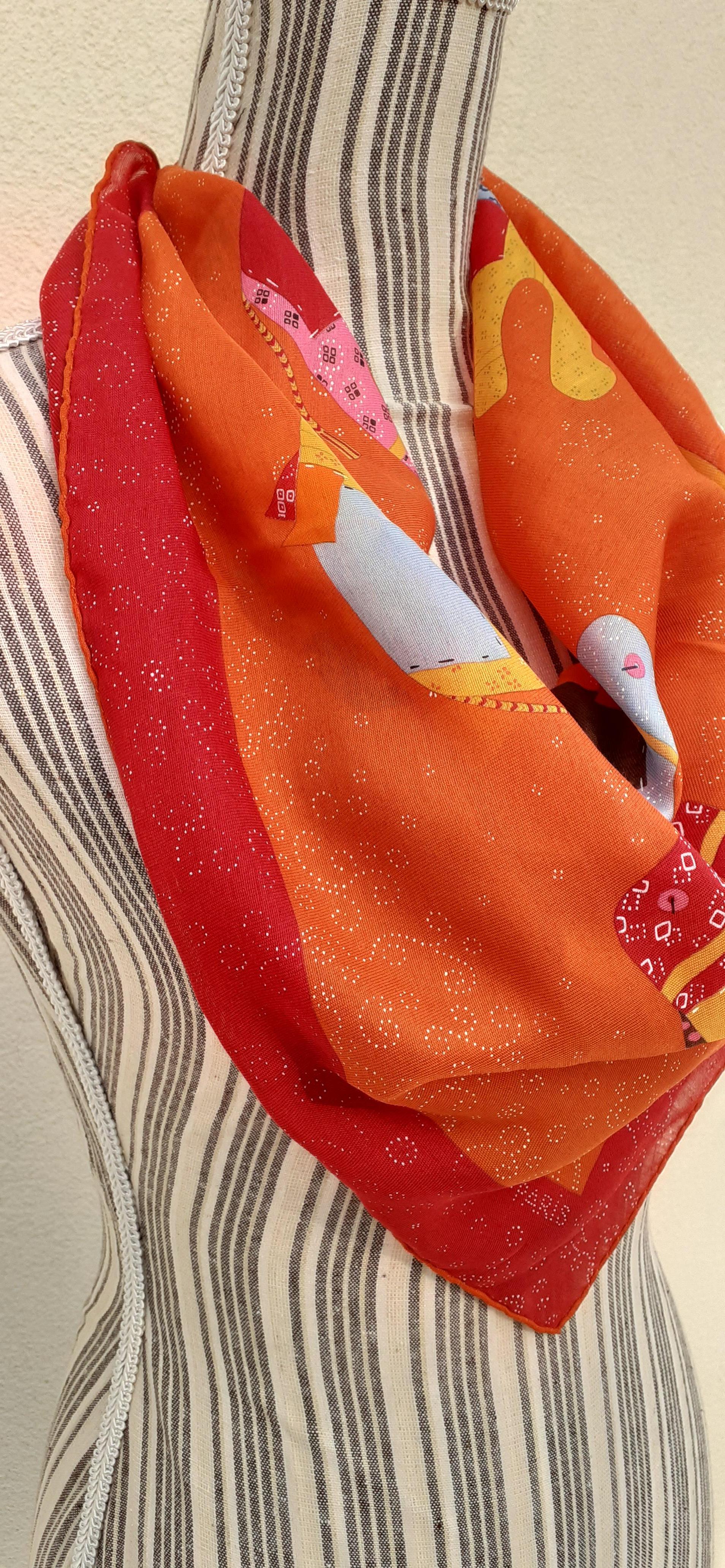 Hermès Cashmere and Silk Scarf La Ronde des Elephants Orange Pink 67 cm 8