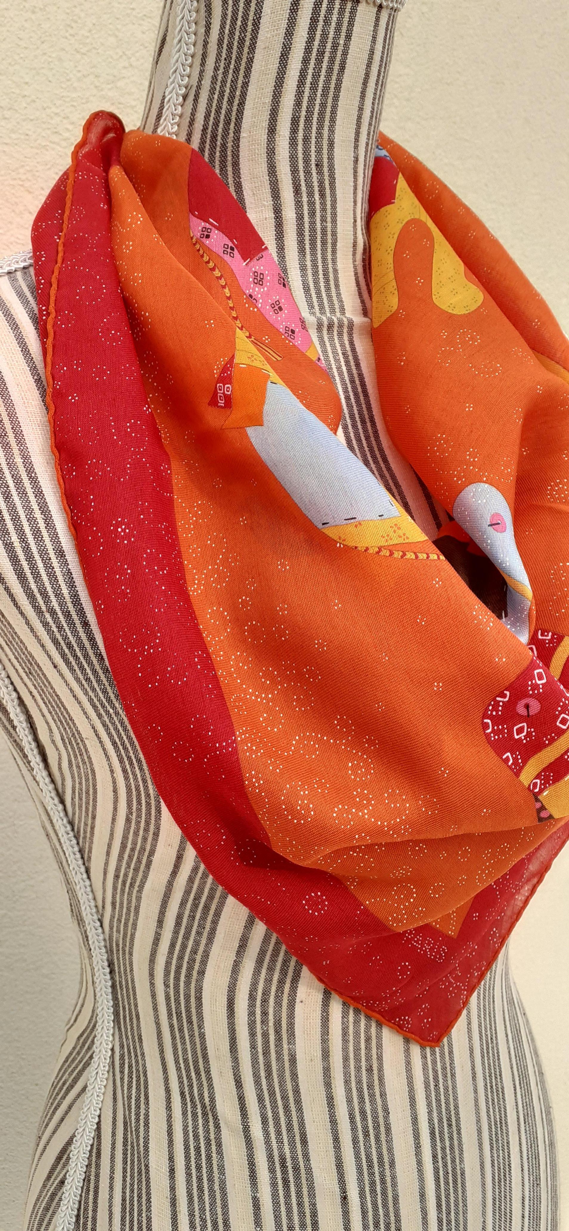Hermès Cashmere and Silk Scarf La Ronde des Elephants Orange Pink 67 cm 7