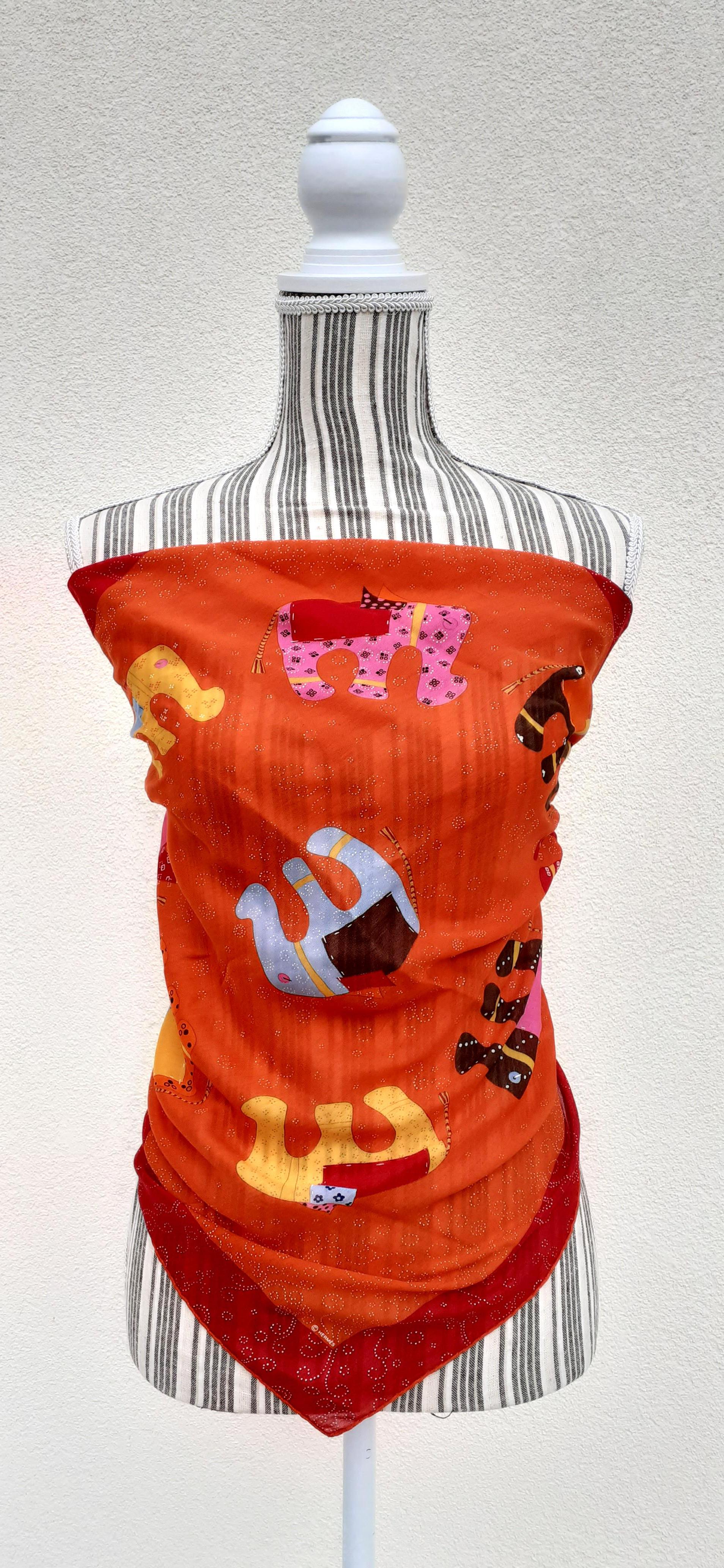 Hermès Cashmere and Silk Scarf La Ronde des Elephants Orange Pink 67 cm 9