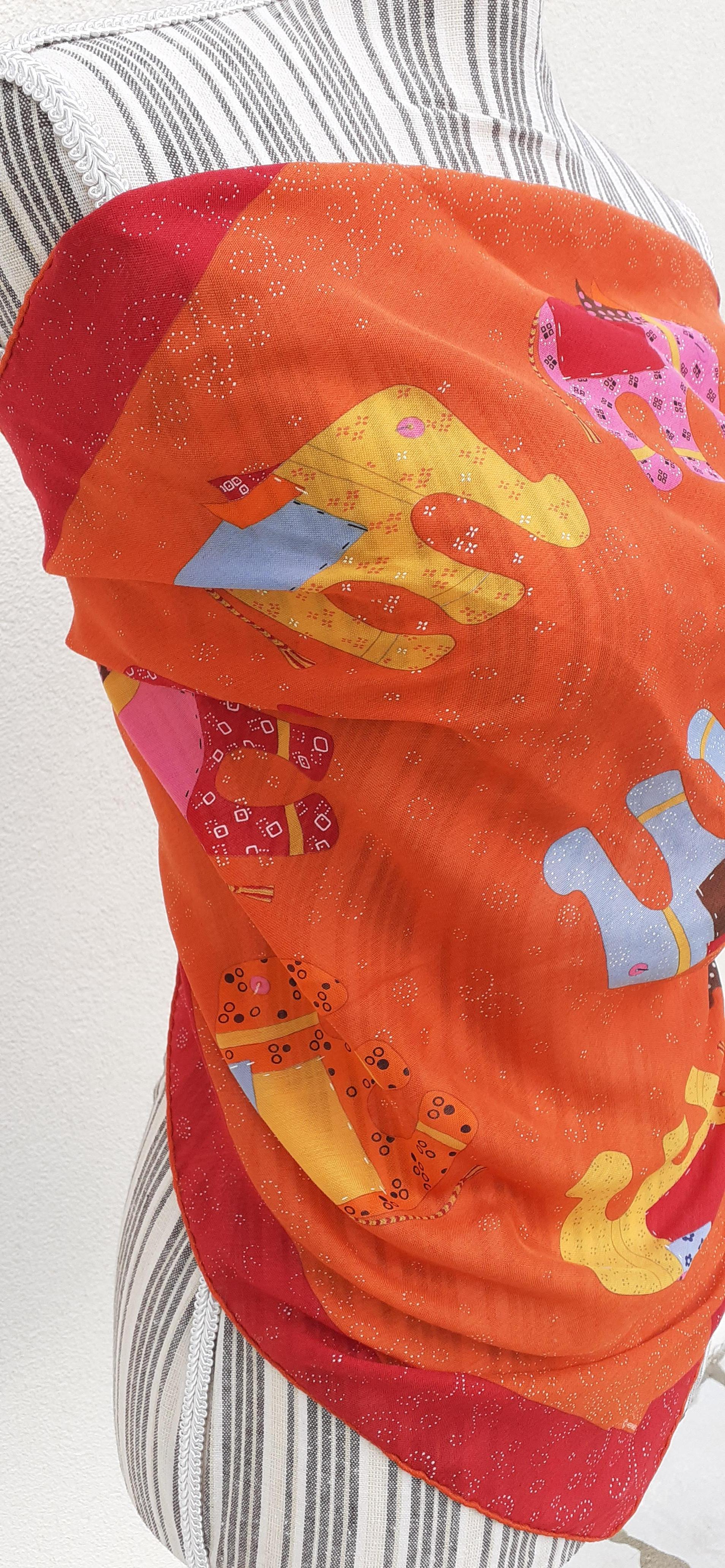 Hermès Cashmere and Silk Scarf La Ronde des Elephants Orange Pink 67 cm 11