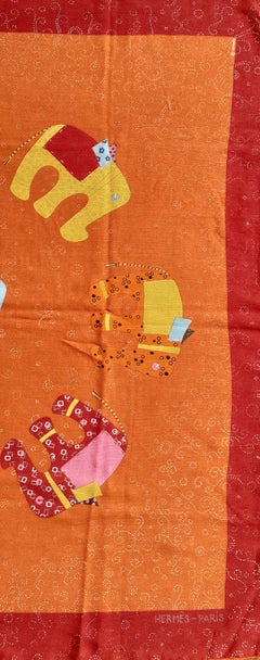 Hermès Cashmere and Silk Scarf La Ronde des Elephants Orange Pink 67 cm