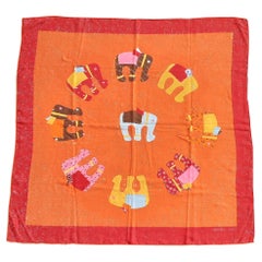 Hermès Cashmere and Silk Scarf La Ronde des Elephants Orange Pink 67 cm