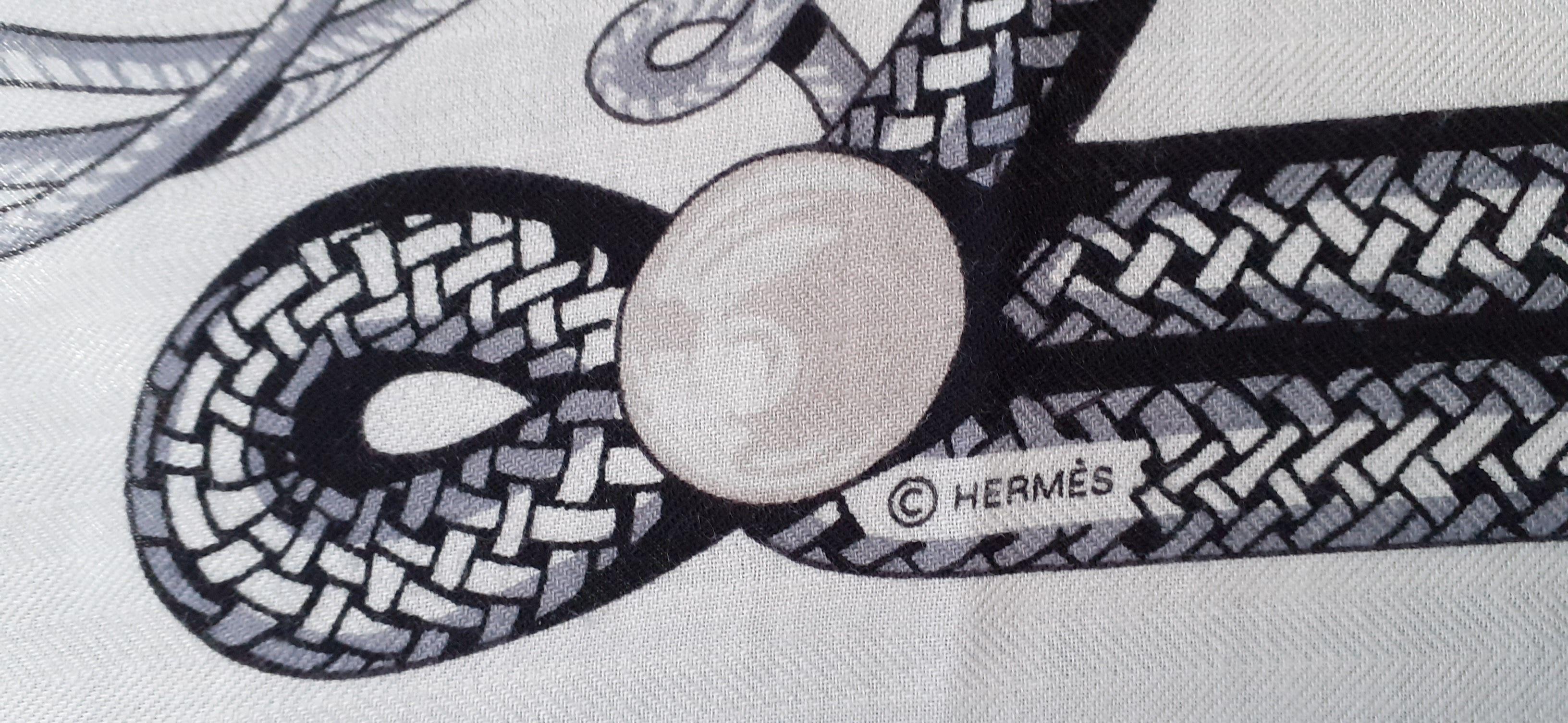 Hermès Cashmere and Silk Shawl Brandebourgs Blanc Noir Mastic 140 cm 5