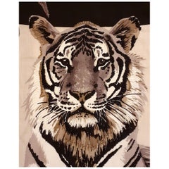 Châle en cachemire et soie Tigre royal perlé à la main Hermès, fabriqué en Inde 140 cm, RARE
