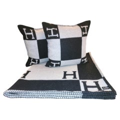Used Hermes Cashmere and Wool Pillows and Throw