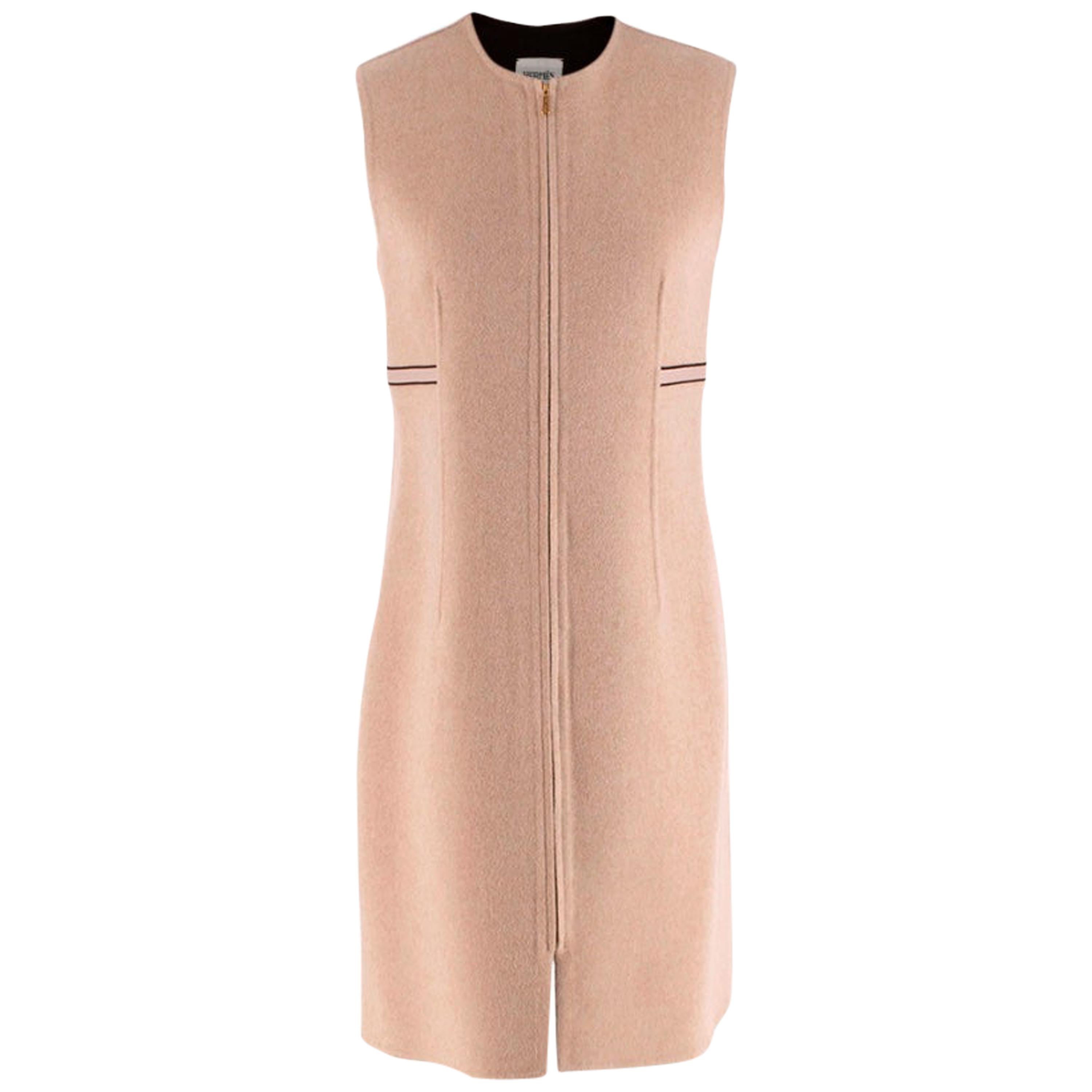 Hermes Cashmere Beige Zip Front Sleeveless Dress - Size US 4 For Sale