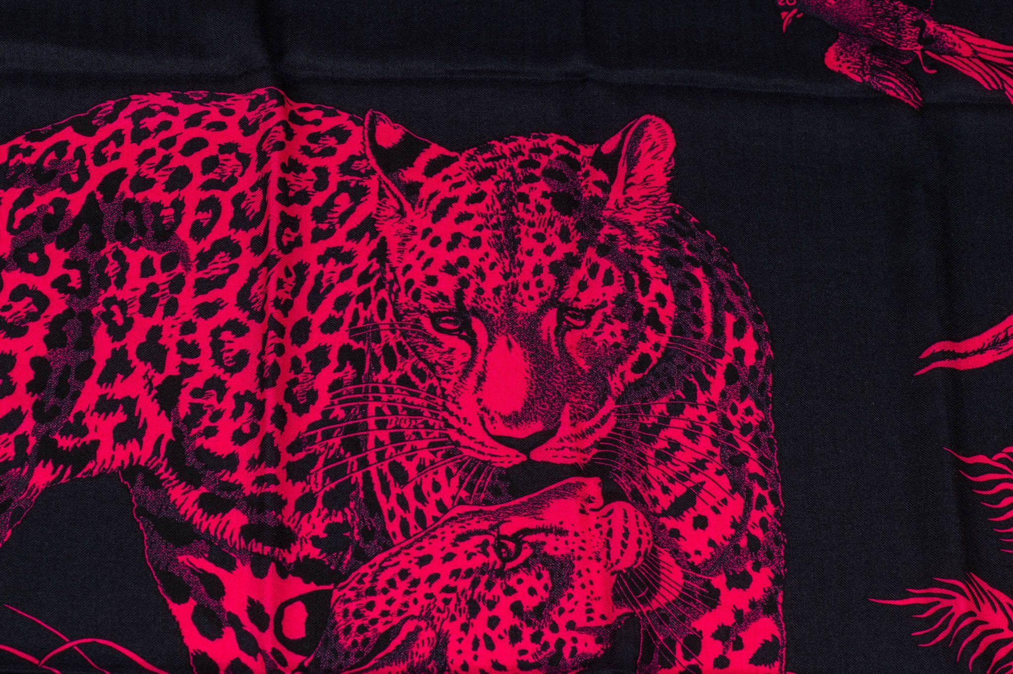 Hermès Cashmere Black & Fuchsia Jungle Love Shawl 2