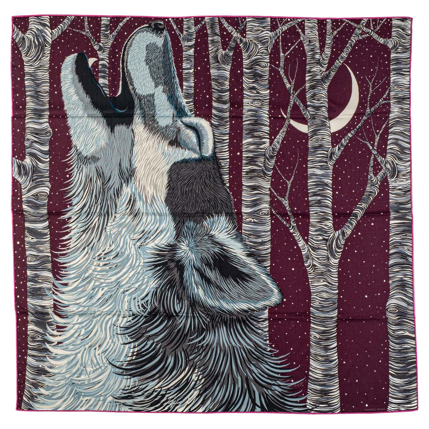 Hermes Cashmere Burgundy Wolf Scarf at 1stDibs