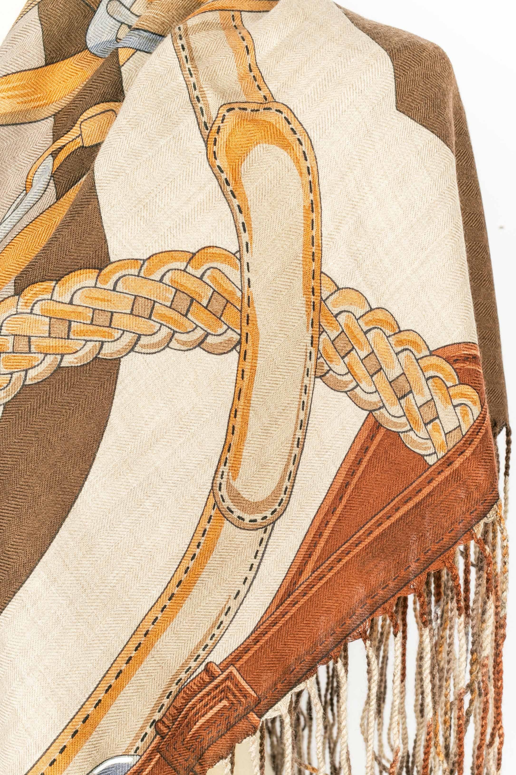 Hermès cashmere foulard 'Coaching' In Excellent Condition For Sale In SAINT-OUEN-SUR-SEINE, FR
