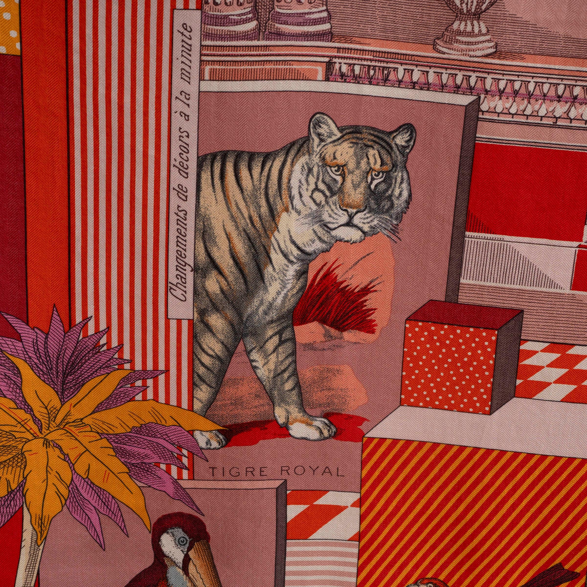 Beige HERMES cachemire GRAND THEATRE NOUVEAU 140 Echarpe châle Vieux Rose Corail Vermillo