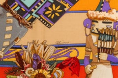 Hermes Cashmere Kachinas Silk 55" Shawl in Box