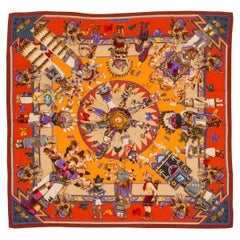 Hermes Cashmere Kachinas Silk 55" Shawl in Box