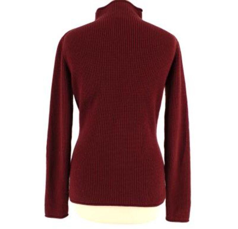 Hermes Cashmere Maroon Ribbed Mock Neck Jumper In Good Condition For Sale In London, GB
