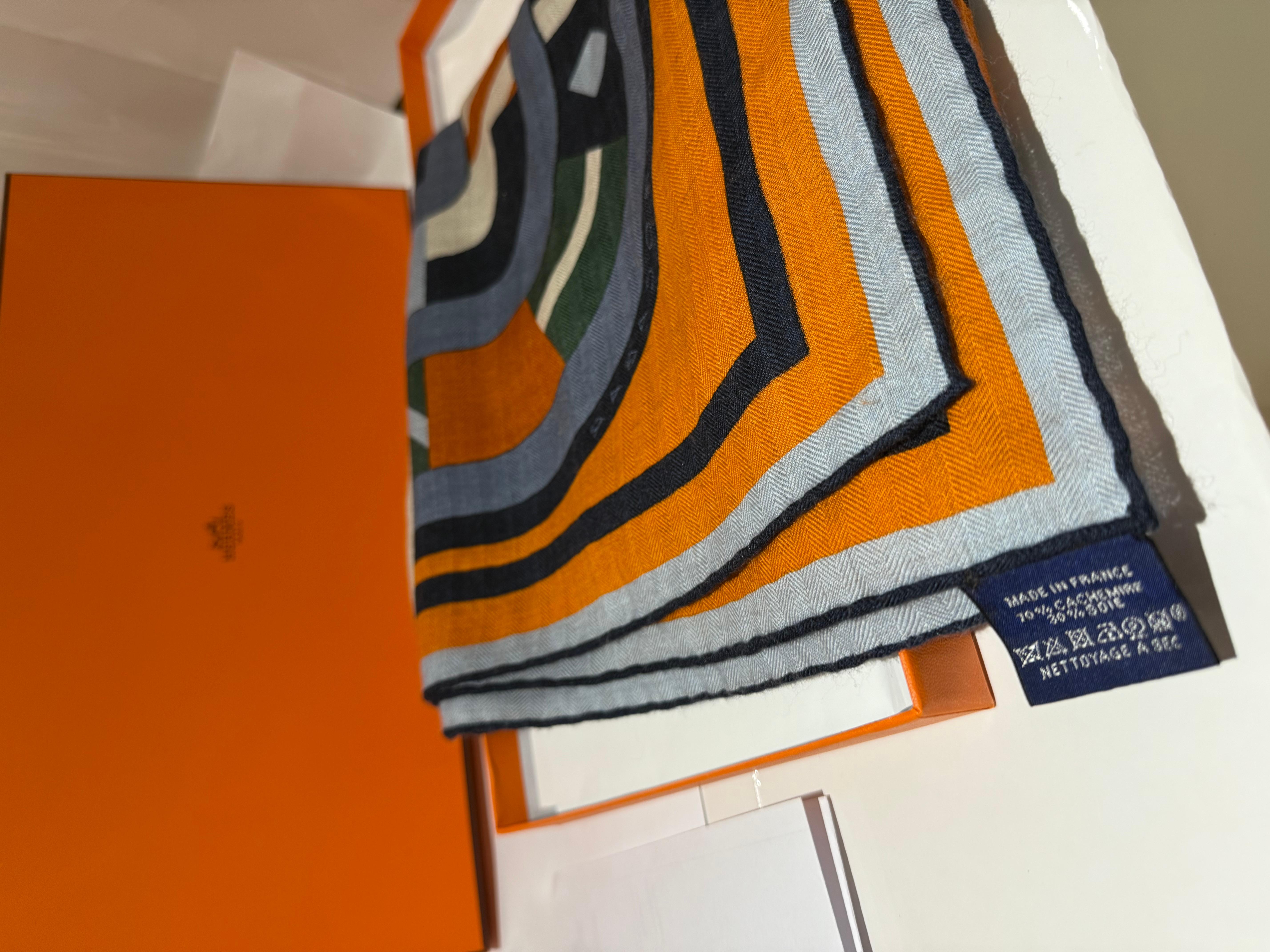 Hermès Cashmere Scarf in Bleu, Natural and Orange Robocabar collection, Print designed by Viktor Hachmang, year 2023


100cm x 100cm, includes copy of receipt and box 
:
Viktor Hachmang, a Dutch designer and illustrator, collaborated with Hermès to