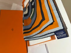 Hermès Cashmere Scarf in Bleu, Natural and Orange Robocabar collection