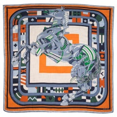 Hermès Cashmere Scarf in Bleu, Natural and Orange Robocabar collection