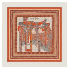 HERMES Cashmere SELLE DE DIGNITAIRE BANDANA 140 Scarf Orange Rouc Nat NEW W/Tags
