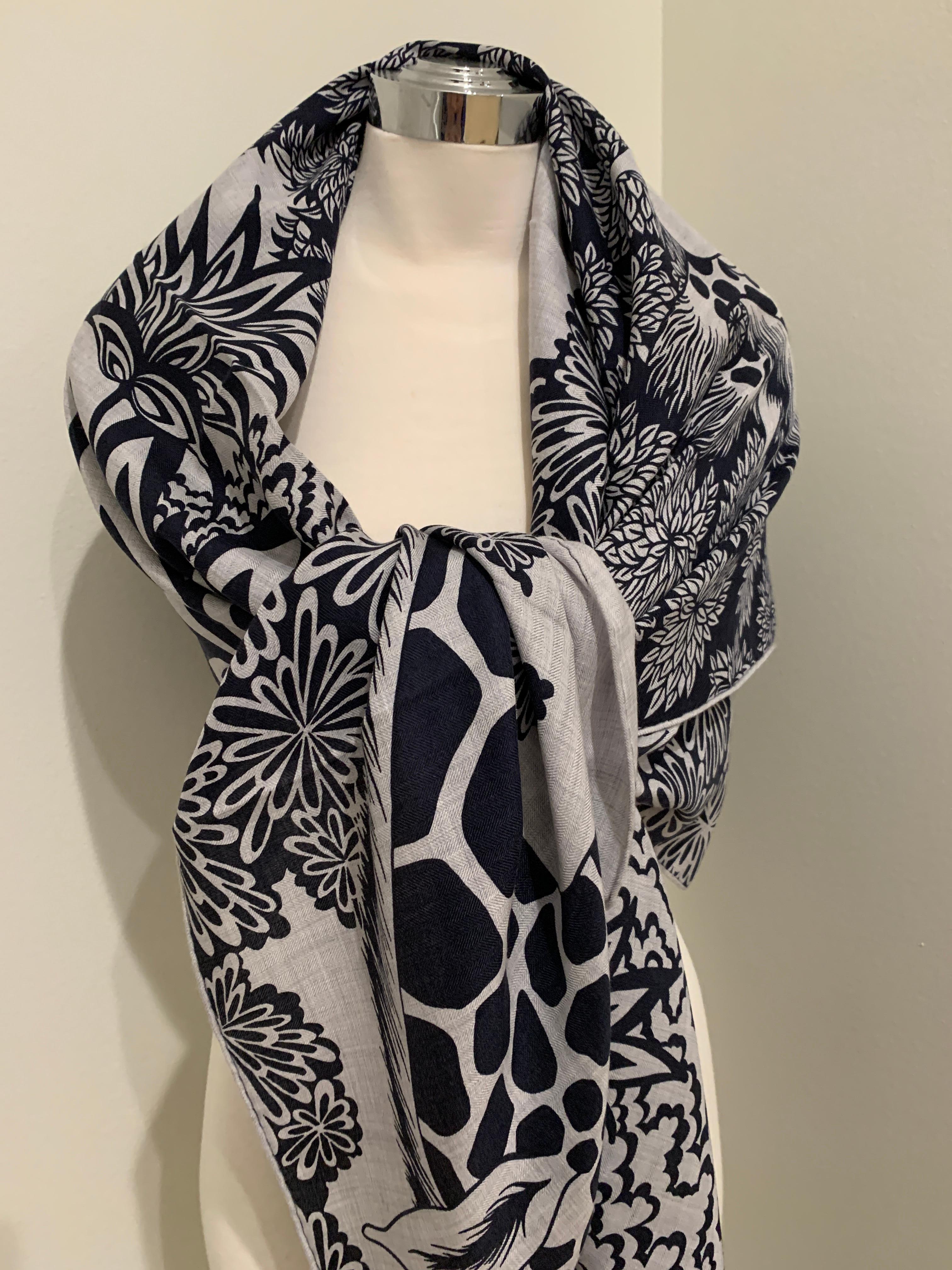Beige Hermes Cashmere Shawl 140 The Three Graces Giraffes Caban