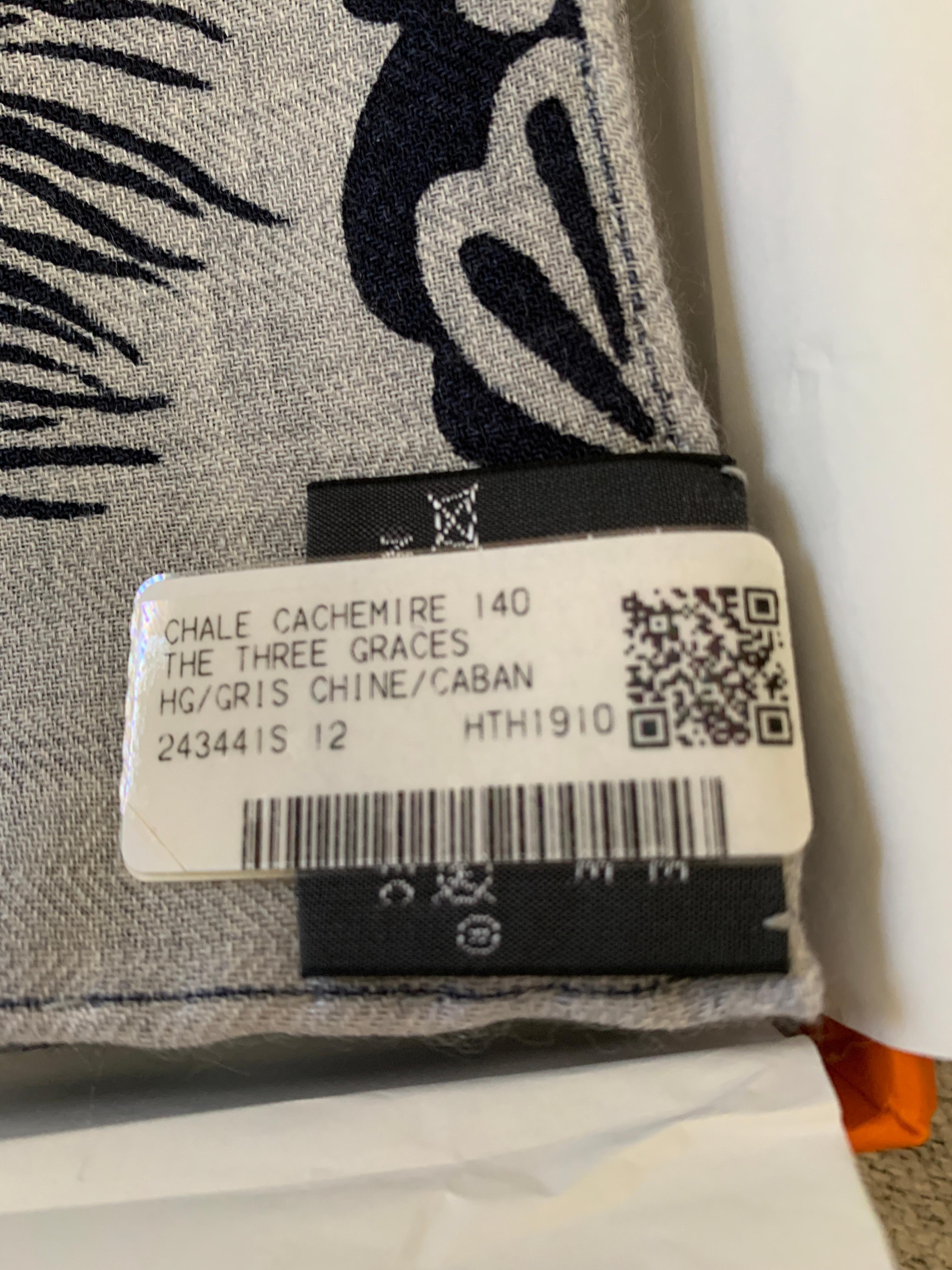 Hermes Cashmere Shawl 140 The Three Graces Giraffes Caban  3