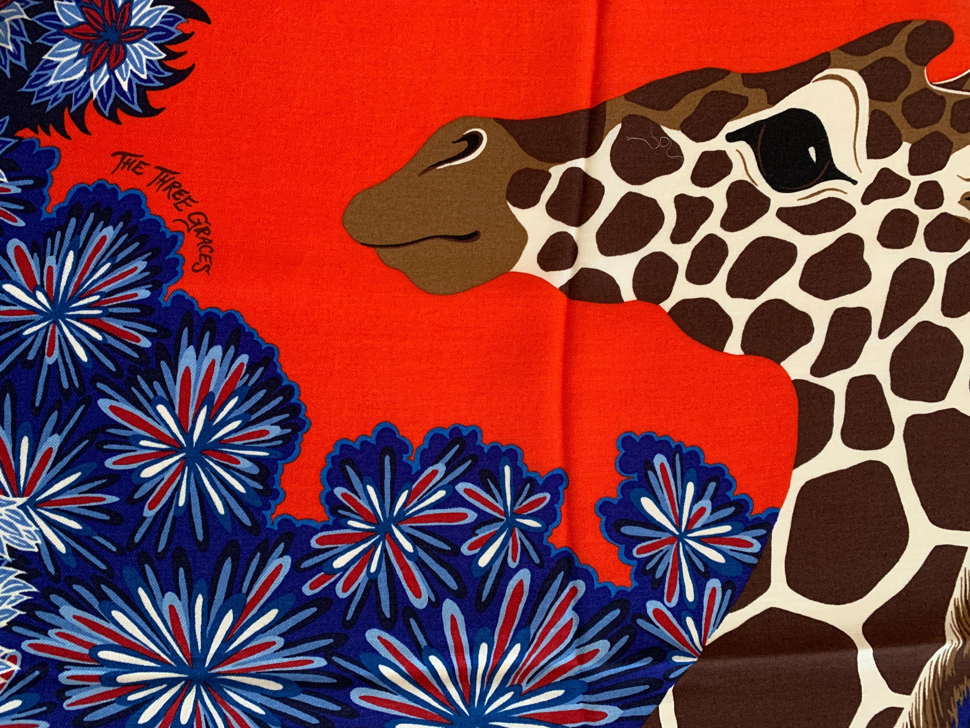 Hermes Cashmere Shawl/Scarf The Three Graces  Giraffes Alice Shirley In New Condition In West Chester, PA