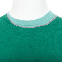 HERMES cashmere silk blend green blue border trompe loeil crewneck sweater