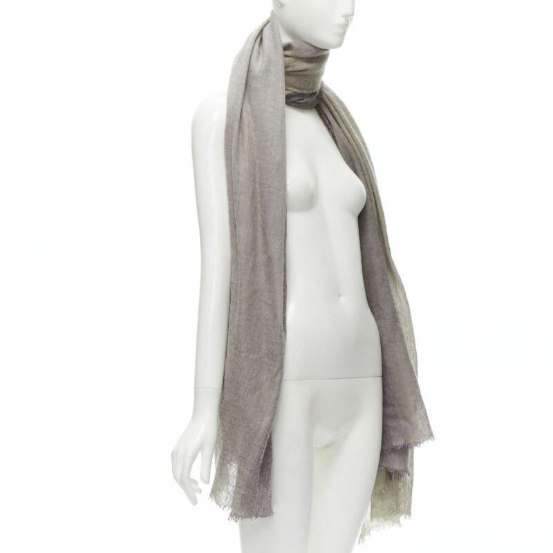 Beige HERMES cashmere silk blend grey beige 4-tone colorblock frayed oversized scarf For Sale