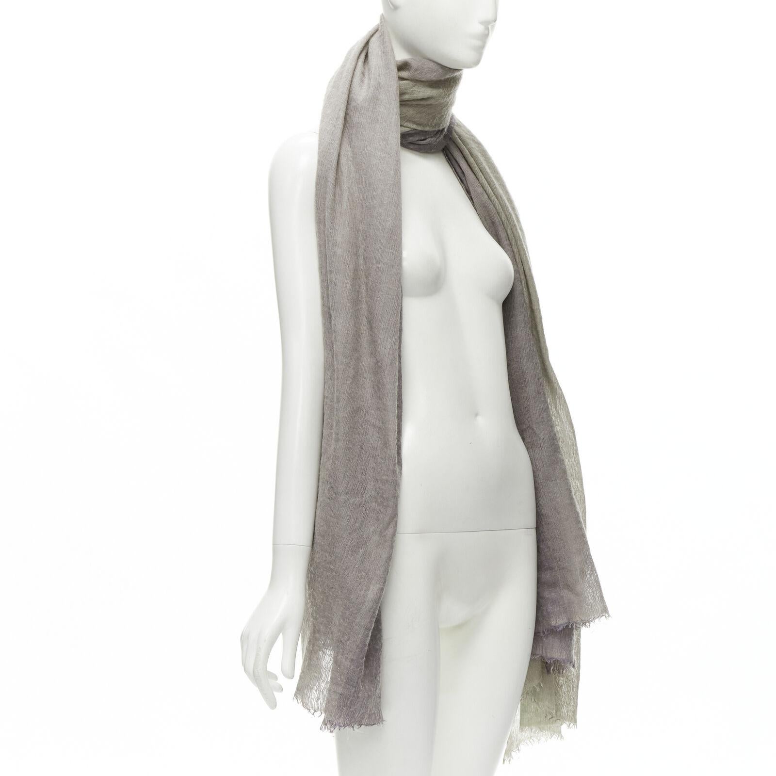 HERMES cashmere silk blend grey beige 4-tone colorblock frayed oversized scarf In Fair Condition For Sale In Hong Kong, NT